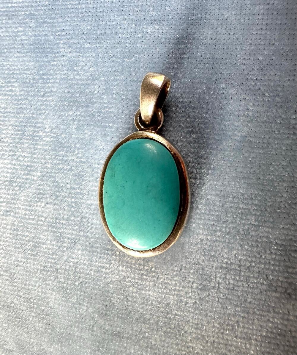 Turquoise Pendant 925 Sterling Silver Oval Cabochon Charm Fine Jewelry